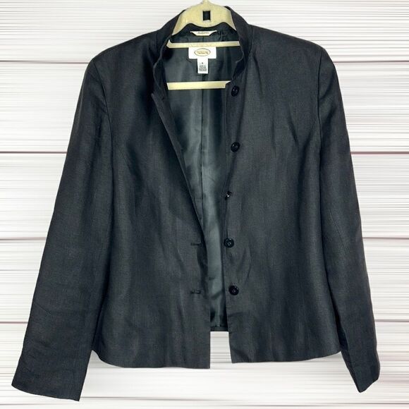 Talbots Vintage Charcoal Irish Linen Stand Collar Blazer Jacket Size 8 - Picture 1 of 11
